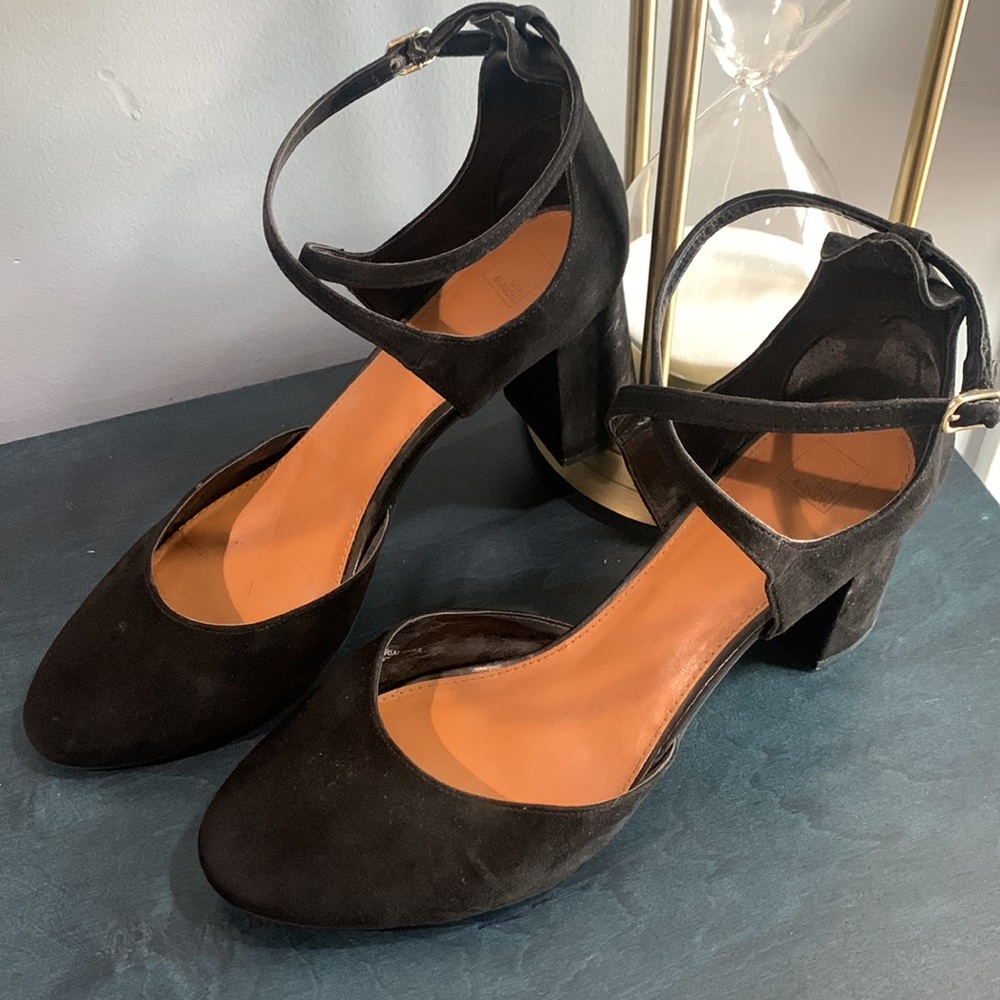 14th & Union Faux Suede Block Heel Ankle Strap Pumps - Size12